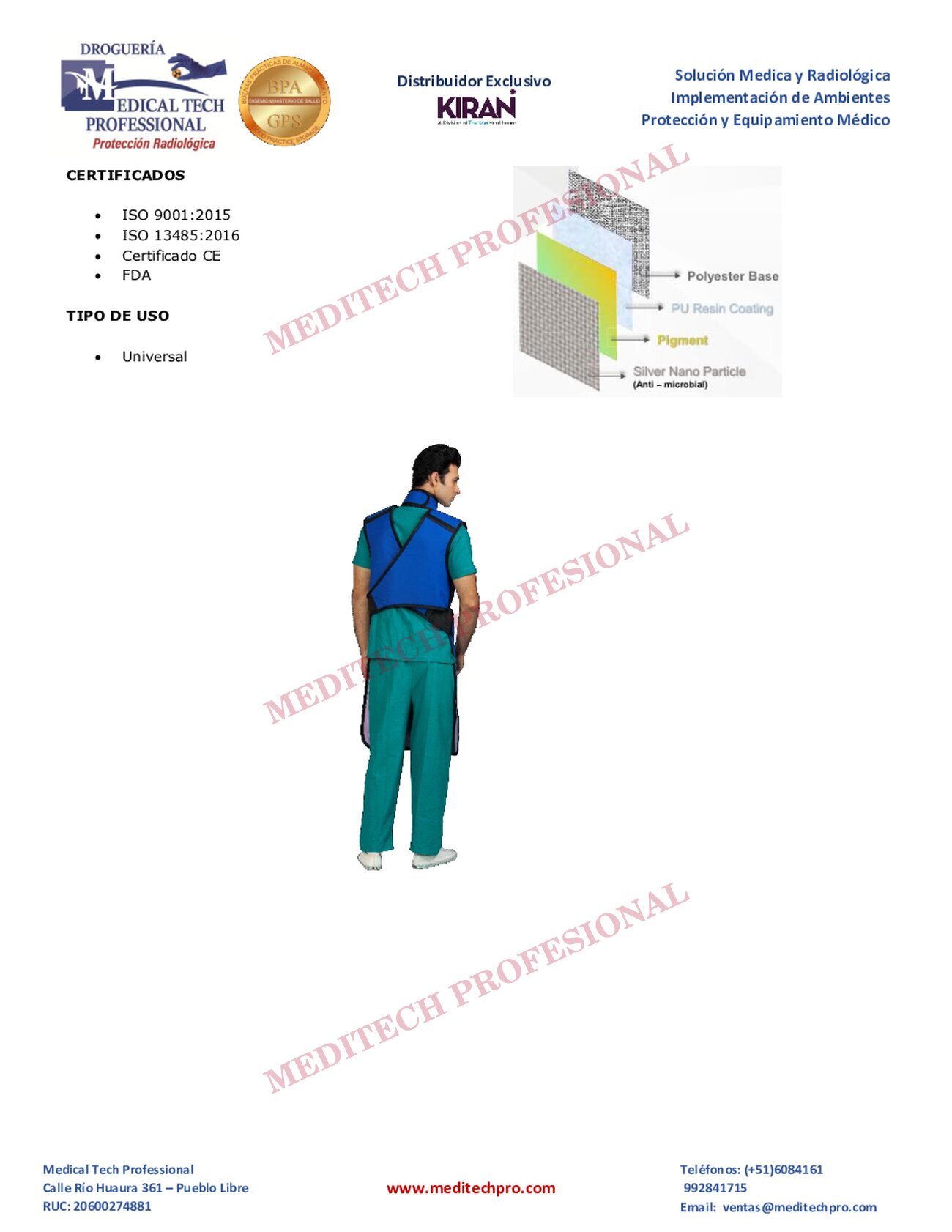 Ficha técnica de Mandil emplomado con collarín tiroidal Incorporado, página 2