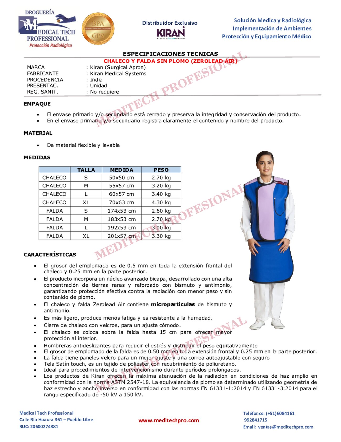 Ficha técnica de Chaleco y falda zero lead air completa, página 1