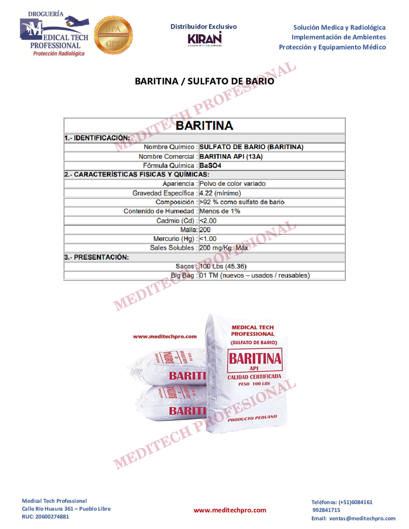 Ficha técnica de Baritina, página 1
